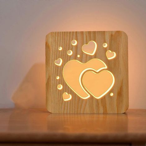 Lampe de chevet en bois en forme de cœur, veilleuse optique LED 3D, décoration de chambre personnalisée, cadeau idéal pour la Saint-Valentin, un mariage, un anniversaire ou pour une amie chrétienne. (1/5)