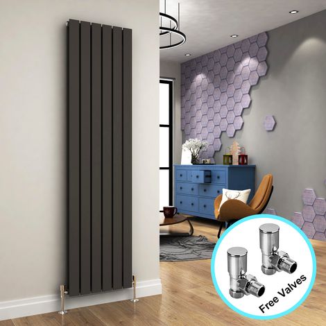 ELEGANT 1800 x 452mm Anthracite Vertical Radiator Designer Double Column Radiators Bathroom Flat Panel + Angled Radiator Valves (1/5)