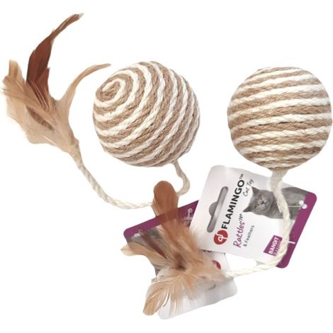 2 balles avec plume ø 6 cm x 22 cm jouet pour chat - animallparadise