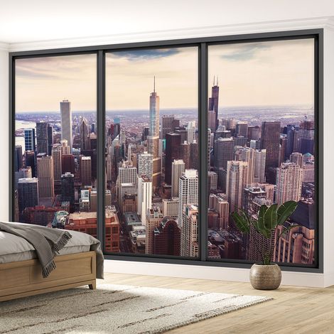 Papier peint panoramique Trompe l'oeil baie vitrée - New york - 130 cm x 78 cm (1/5)