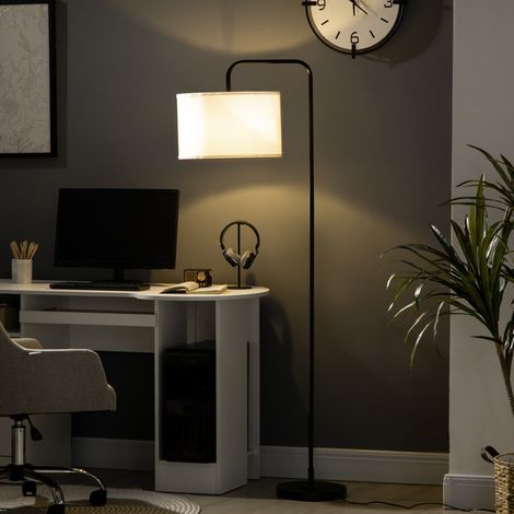 Lampada da terra moderna in metallo nero con paralume in tessuto, 163,5 cm (1/5)
