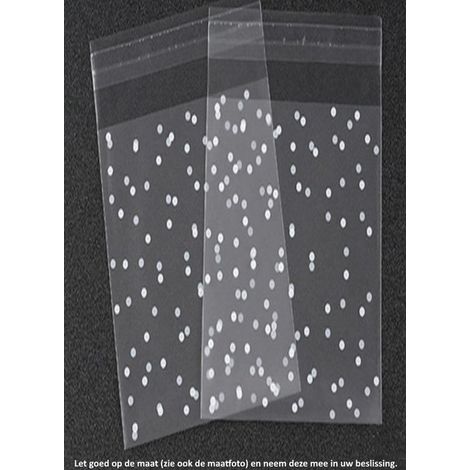 Lot de 50 sachets transparents à pois blancs - 10 x 15 cm - Avec bande adhésive - Pour bonbons et biscuits - Emballage cadeau (1/5)