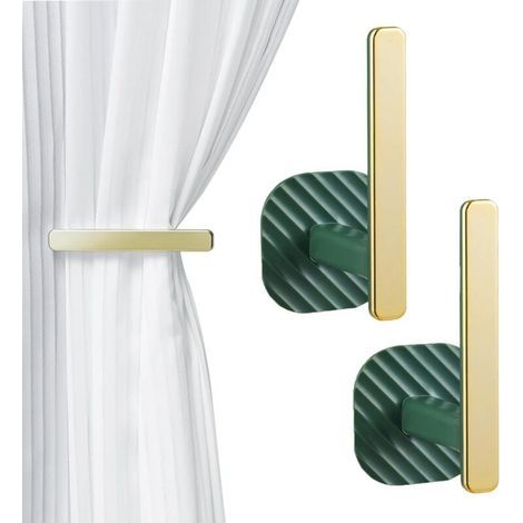 2 selbstklebende Gardinenhalter, L-förmige Haken für Vorhänge, Balkon, Zuhause, Grün (1/5)