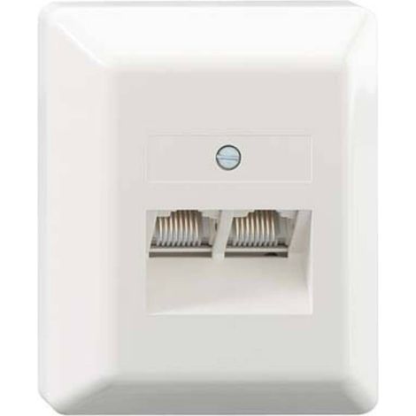 Rutenbeck UAE 2x8(8) Ap rw Presa di rete Da parete Inserto con piastra centrale e telaio CAT 3 Bianco puro