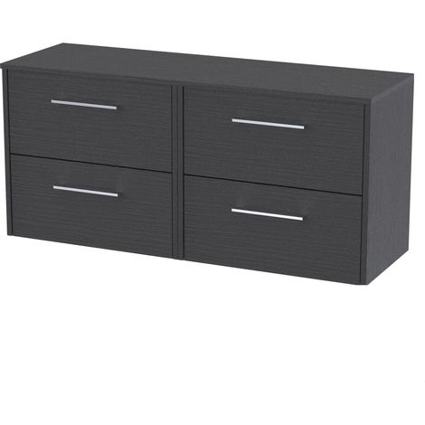 Winshill Contemporary 4 Drawer Wall Hung Vanity Unit with Worktop, Woodgrain Dark Grey, 1200mm