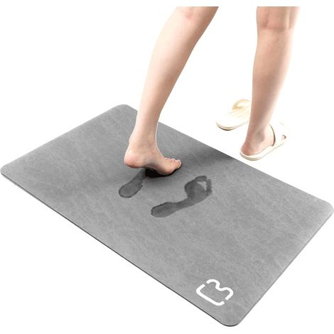 Tapis de salle de bain en terre de diatomées, antidérapant, à séchage rapide, en pierre de douche, ultra absorbant, lavable en machine, rectangulaire (19,6 po x 31,4 po, gris)