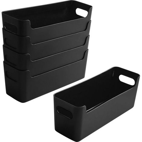 5er Set schmale Aufbewahrungsboxen mit Griffen, Kunststoff, Schwarz (1/5)