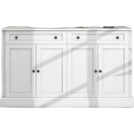 Sideboard, Elegantes Design, Vielseitige Aufbewahrung, Antikweiß - Spanplatte (1/2)