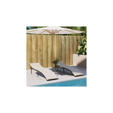 Chaises longues lot de 2 avec coussins marron résine tressée (1/5)