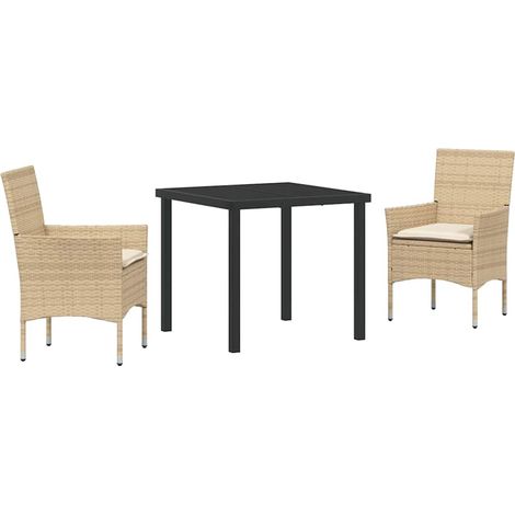 Garden Dining Set with Cushion 3 pcs Beige Poly rattan vidaXL (1/5)