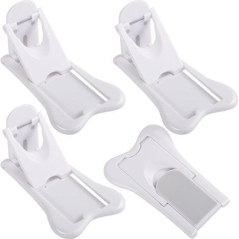 A set of four sliding door stops with self-adhesive child safety locks, suitable for sliding windows and doors, as well as doors, windows and cabinets in children's rooms.