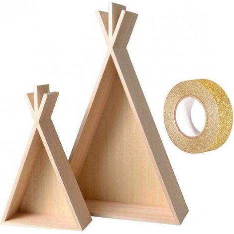 2 étagères bois Tipi 45 et 26 cm + masking tape doré à paillettes 5 m (1/2)