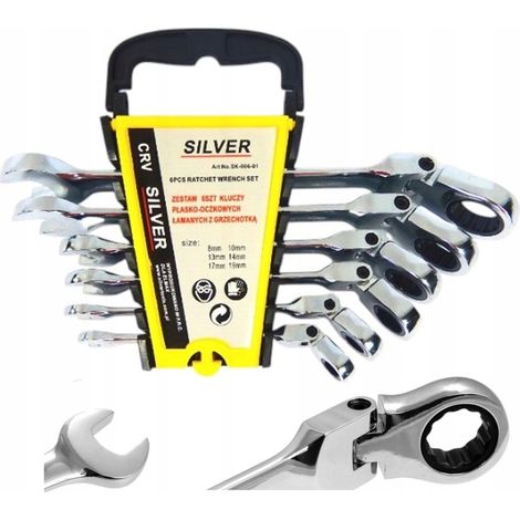 Chiavi combinate a cricchetto, set da 6, 8-19 mm, argento