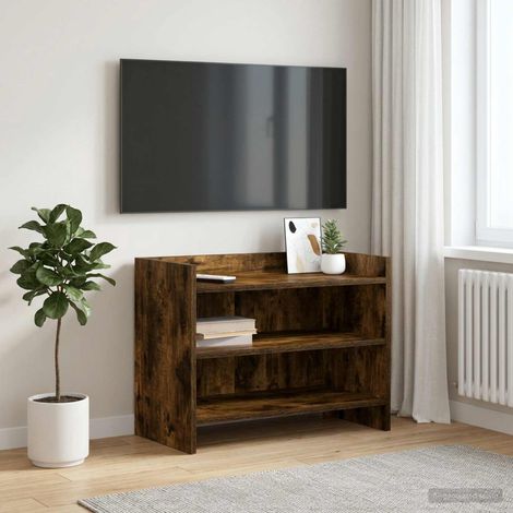 Meuble TV avec rangement 2 étagères en bois d’ingénierie chêne fumé 60 x 33 x 47 cm - PANGIVO (1/5)