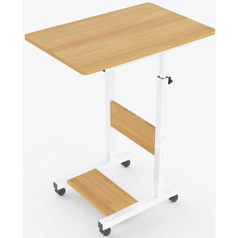 Tavolino Porta PC Computer da Letto Divano Regolabile con Ruote Beige (1/4)