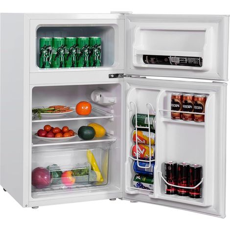 COSTWAY Frigorifero 90 L, Freezer Separato con 2 Ante e Luce LED, Refrigerazione Rapida, Funzionamento Silenzioso, Mini Frigo per Ufficio Casa Bar Hotel, 220-240 V/50 Hz (Bianco) (1/5)