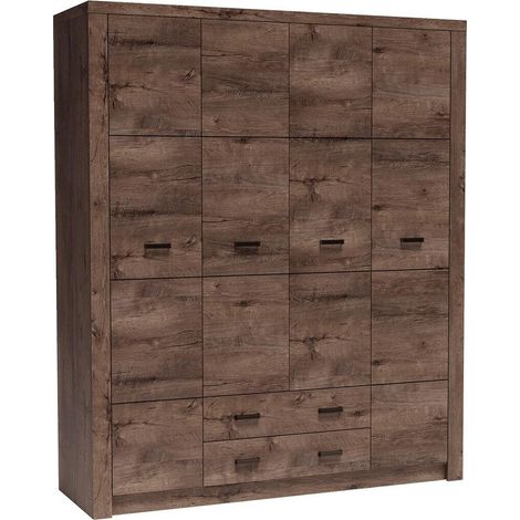 Armario Serfeno 116, Fresno oscuro, 214x178x58cm, Puertas de armario: Con bisagras, Número de estantes: 5 (1/4)