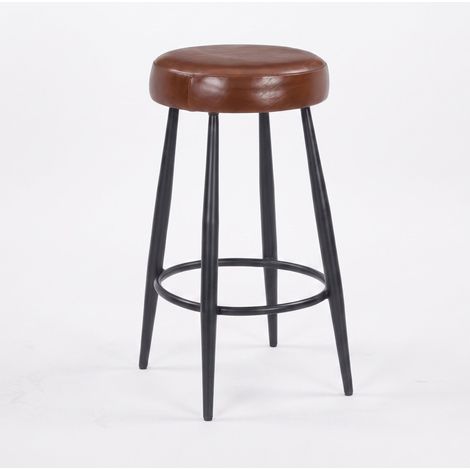 Tabouret pour îlot central 65 cm en cuir de buffle marron foncé - Malo (1/5)