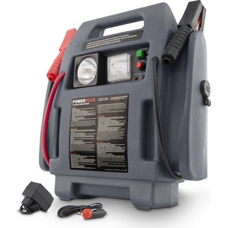 Powerplus Station d'Alimentation Électrique 4-en-1 POWE80090 - Démarreur de Secours de 1600 cc - Alimentation de 7000 mAh - Compresseur de 17 Bars - Lumière de 3,6 W