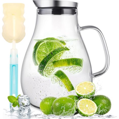 Carafe En Verre Borosilicaté - 1,8 L Avec Couvercle Filtre En Acier Inoxydable - Pour Boissons Maison (1/5)