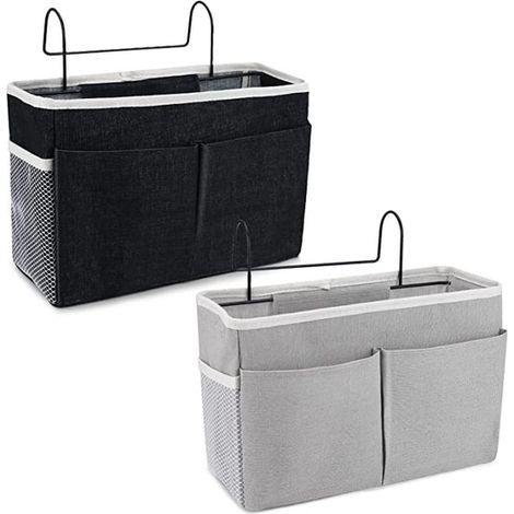 2-teiliger Nachttisch-Organizer mit Hängetaschen, wasserdichter Wandtasche mit 3 Fächern für Hochbettvorhänge (Schwarz und Grau) (1/5)