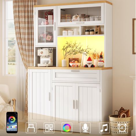 Mueble alto de cocina con LED, vitrina de MDF 104 x 40 x 180 cm, blanco, para cocina y salón (1/5)