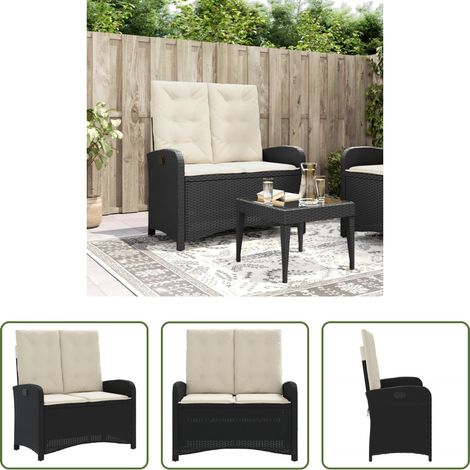vidaXL Gartenmöbel - Gartenbank Verstellbar mit Kissen Schwarz Poly Rattan (1/5)