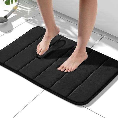 Alfombrilla de baño antideslizante de espuma viscoelástica, 40 x 60 cm, absorbente, lavable a máquina, de secado rápido, suave y cómoda, color negro. (1/4)