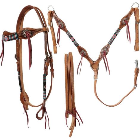 MARRONE - Set americano con briglia redini e pettorale Silver Horse modello Posoy Perl con conchos e perline