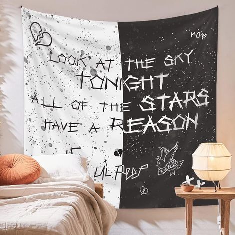 Tapisserie murale rappeur tapisserie étoile noire et blanche pour chambre à coucher dortoir hip hop décorations pour la maison tenture 60'' x 50'' (1/4)