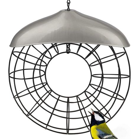 Mangeoire à Oiseaux, Mangeoire pour Oiseaux à Accrocher, Distributeur de Nourriture pour Oiseaux, Borne à Nourriture pour Oiseaux avec Toit, Support de Boule de Graisse en Métal, Rechargeable (1/5)