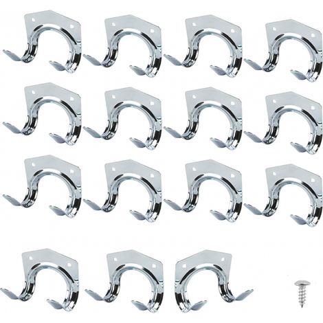 Lot de 15 crochets multi-usages robustes pour le rangement à la maison et au garage. Crochets double paroi antidérapants pour entrepôt, garage, abri de jardin et outils de jardin, avec 30 vis. (1/5)