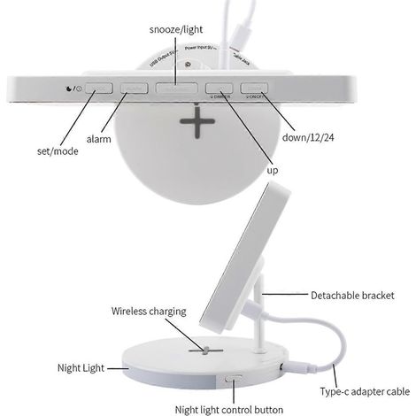 Réveil numérique avec chargement sans fil, horloge LED blanche à effet miroir --- (1/5)