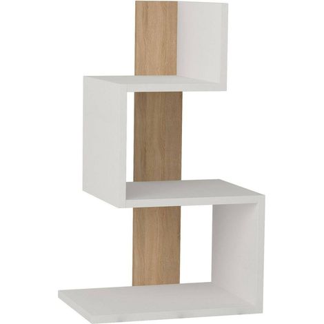 Dmora - Tavolino da salotto Ukdah, Tavolo basso da caffè, Portariviste per divano, Ripiano da soggiorno, 42x30h72 cm, Bianco e Rovere, con imballo rinforzato, con imballo rinforzato (1/3)