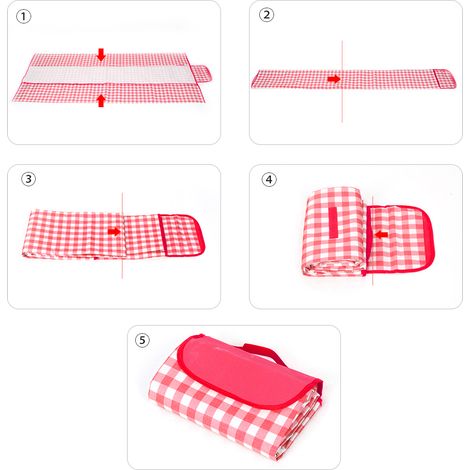 Tapis de pique-nique imperméable et résistant à l'humidité, couverture de pique-nique pour camping en plein air, quadrillage rouge et blanc (195 x 200 cm) (1/5)