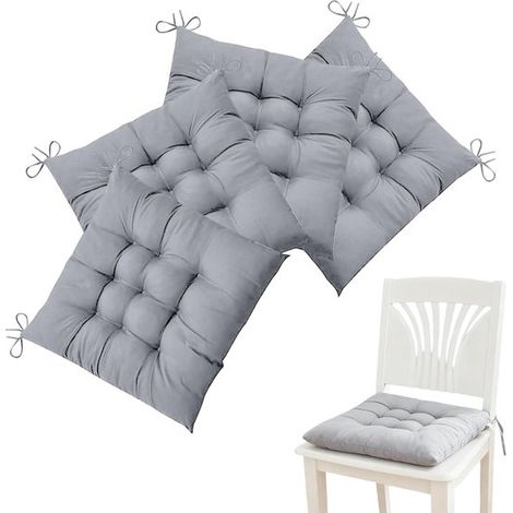 Juego de 4 cojines para sillas con cintas de sujeción，cómodos cojines de asiento de 40 x 40 cm，relleno de primera calidad (1/5)