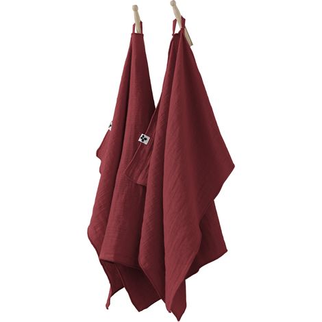 Lot de 2 essuie-mains Gaze de coton 50 x 70 cm lie de vin