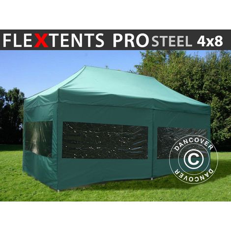 Faltzelt Faltpavillon Wasserdicht FleXtents PRO Steel 4x8m Grün,