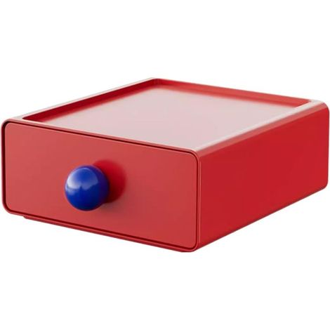 Boîte de rangement à tiroir, boîte de bureau en plastique empilable grande capacité avec tiroir coulissant, adaptée pour ranger papeterie et cosmétiques (Rouge) (1/5)