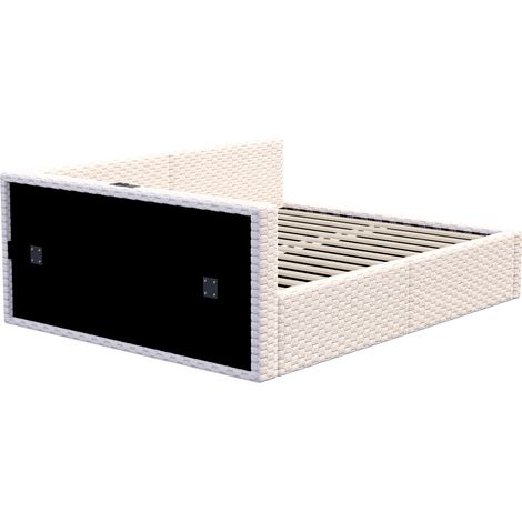 Polsterbett mit Stauraum 140x200 cm, beiger Samt, LED, USB-C, L-Rückenlehne, ohne Matratze (1/5)