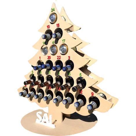 Calendrier de l'Avent Noël Compteur 24 Jours Arbre en Bois Support Mini Bouteille Vin Déco Cadeau Festif