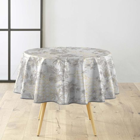 Nappe Ronde (Diamètre 160 cm) Coconut Gris, PVC Imprimé Métallisé (1/5)