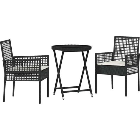 Garden Bistro Set 3 pcs Black Poly rattan vidaXL