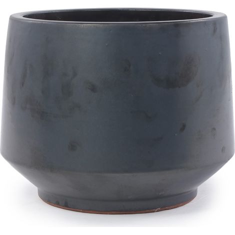 Maceta artesanal de cerámica Ø 28 cm, negro mate esmaltado, transpirable y resistente a heladas (1/5)