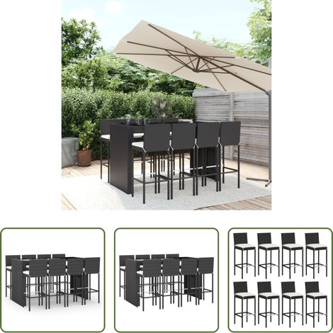 vidaXL Barhocker - 9-tlg. Gartenbar-Set mit Kissen Schwarz Poly Rattan (1/5)