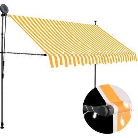 Auvent Marquise manuel rétractable avec LED, Store Banne pour Jardin Balcon Terrasse, 300 cm Blanc et orange OIB3078E (1/5)