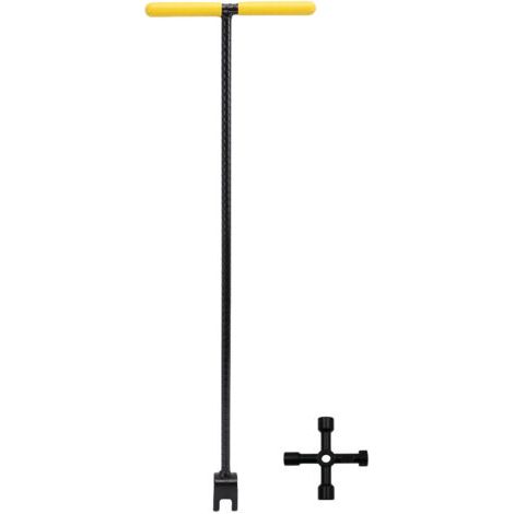 Clé de compteur d'eau de 61 cm (24 pouces) en acier renforcé avec poignée en T et clé multifonctionnelle 4 voies pour vanne de compteur (jaune, 61 cm) (1/5)