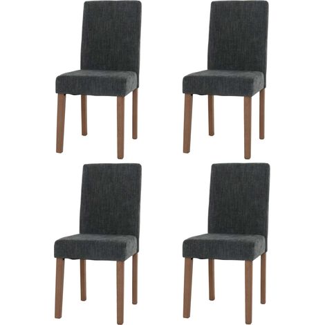 Lot de 4 chaises de salle à manger Littau, chaise de cuisine à dossier haut, tissu/textile chenille bois gris foncé, p (1/5)