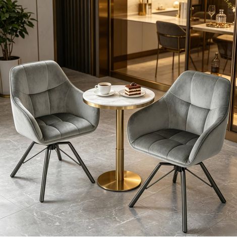 Chaise de salle à manger pivotante 58,5x54,5x82,5 cm en velours gris foncé, moderne FloraGrace (1/5)