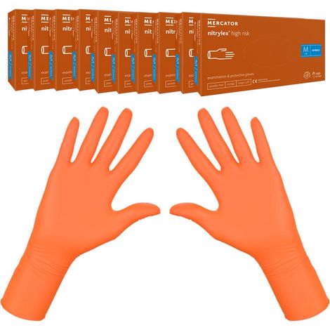 Nitrilhandschuhe, Größe M, orange, Mercator Nitrylex High Risk, 100 Stück, Karton, 10er-Packung (1/5)